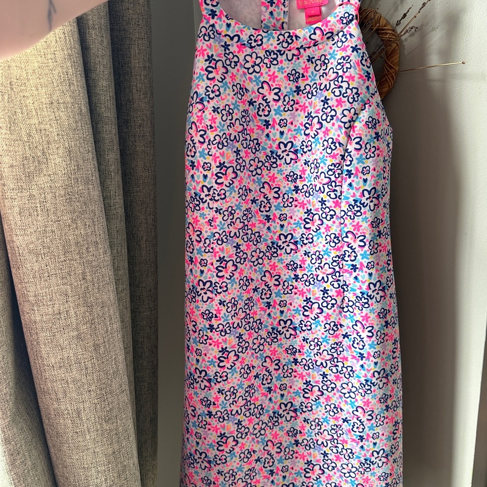 Lilly Pulitzer Pink Navy Multi Floral Scalloped Shift Dress - Picture 2 of 4